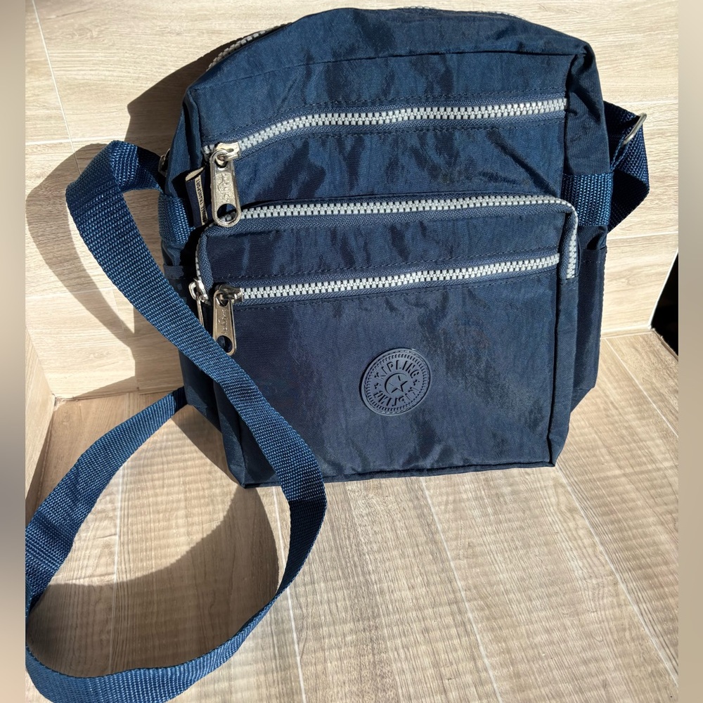 Kipling Blue Nylon Mini Crossbody Bag Three Zip Pockets Adjustable Strap Navy
